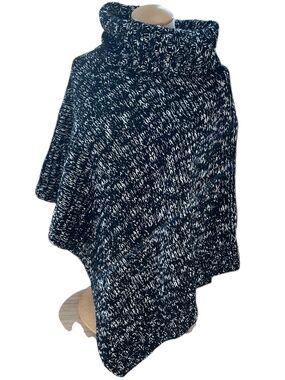 Eileen Fisher black white NEW organic cotton marl turtleneck shrug poncho shawl